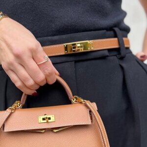 Brown Leather Kelly Belt Adjustable Gold